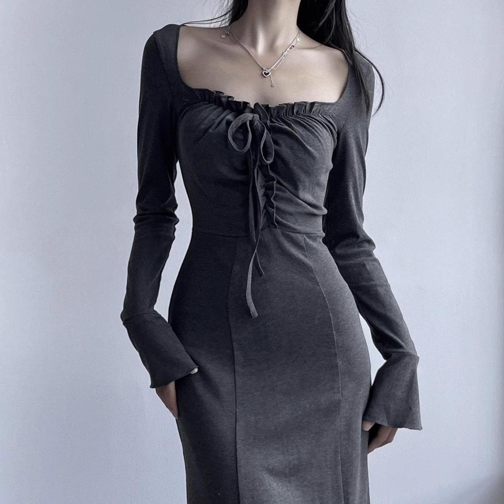 Elegant Hot Girl Long-Sleeved Dress - 2024 Spring/Autumn Collection: High-End, Slim Waist, Pure Desire Style for Women