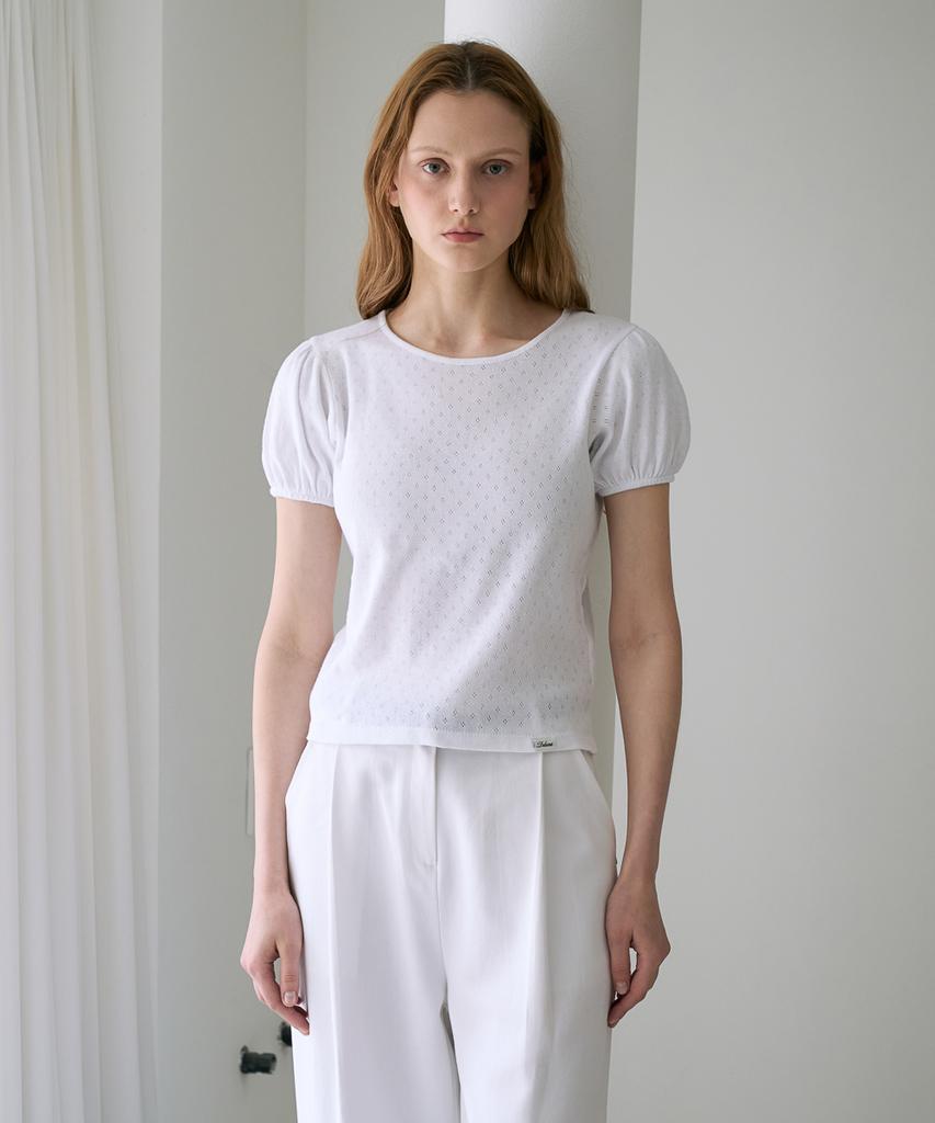 DEHEVE Label Point Puff T-Shirt [White]