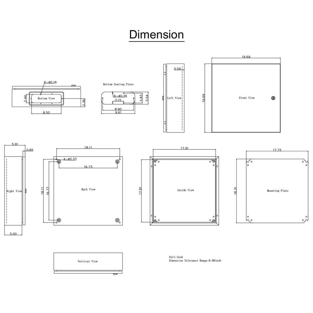 NEMA Steel Enclosure, 20 X 20 X 6\'\' NEMA 4X Steel Electrical Box, IP66 Waterproof & Dustproof, Outdoor/Indoor Electrical Junction Box, with Mounting