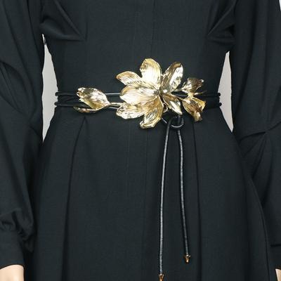Zinc Zinc Alloy Metal Flower Waist Chain Vintage Exaggerated Belt Long Golden Tulip Belt  Gift