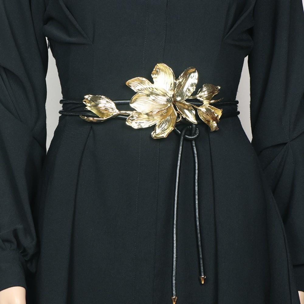 

Vintage Golden Tulip Belt Zinc Zinc Alloy Exaggerated Belt Fashion Metal Flower Waist Chain Party серебряный