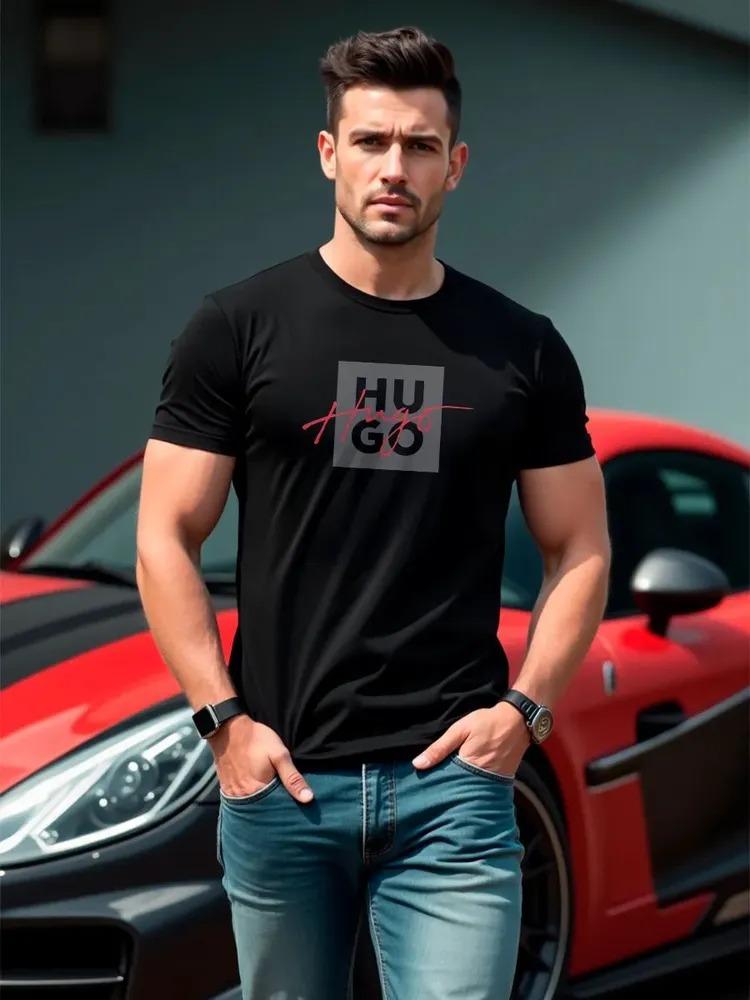 Fashion Hip Hop Clothes Hugo Letter Bedrukt T-shirt Mannen Vrouwen Katoen Casual Luxe Merk Grafisch Kortarmig Shirt Comfortabele Mannen Vrouwen Kleding L beige