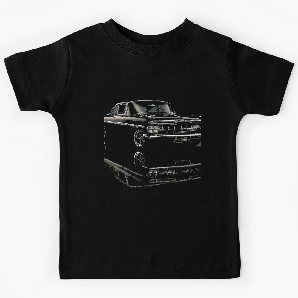 1959 Chevrolet Impala Black Lowrider Classic Car – Chrome Reflection Kids T-Shirt 110