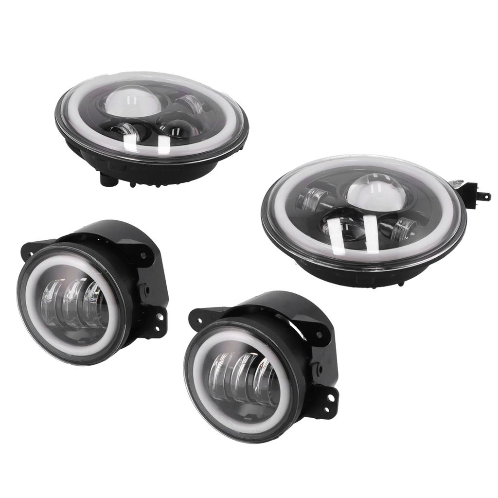 Halo LED Scheinwerfer Nebelscheinwerfer 4 in 1 Kombi-Kit Weiß Gelb Zweifarbig Passend für Jeep Wrangler JK 2007-2018