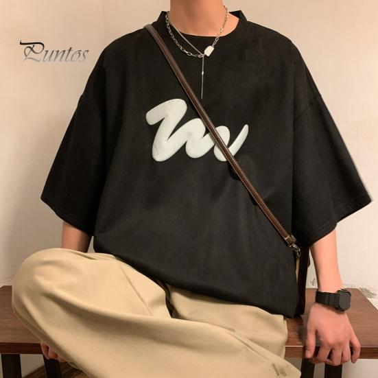 

Летняя мужская футболка с круглым вырезом, сплошной цвет, американский стиль, свободный пуловер с короткими рукавами, повседневная одежда, пуловер, спортивный топ, подростковая одежда 3XL чёрный