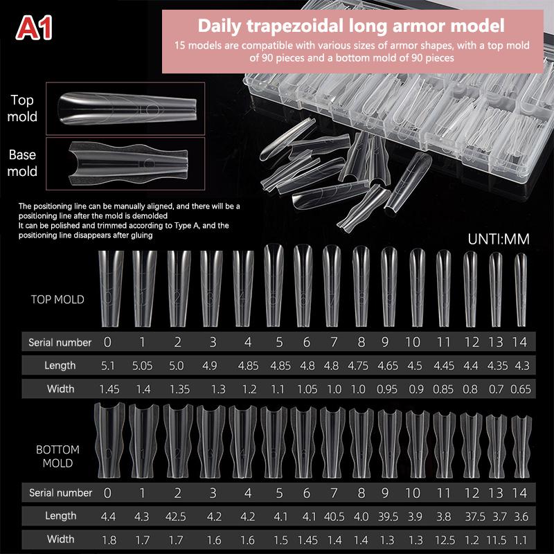 180Pcs Sandwich Dual Nail Form Mold Reusable Full Cover Mold Clear Nail Art Extension Shaping Tool Coffin Almond Nail Forms