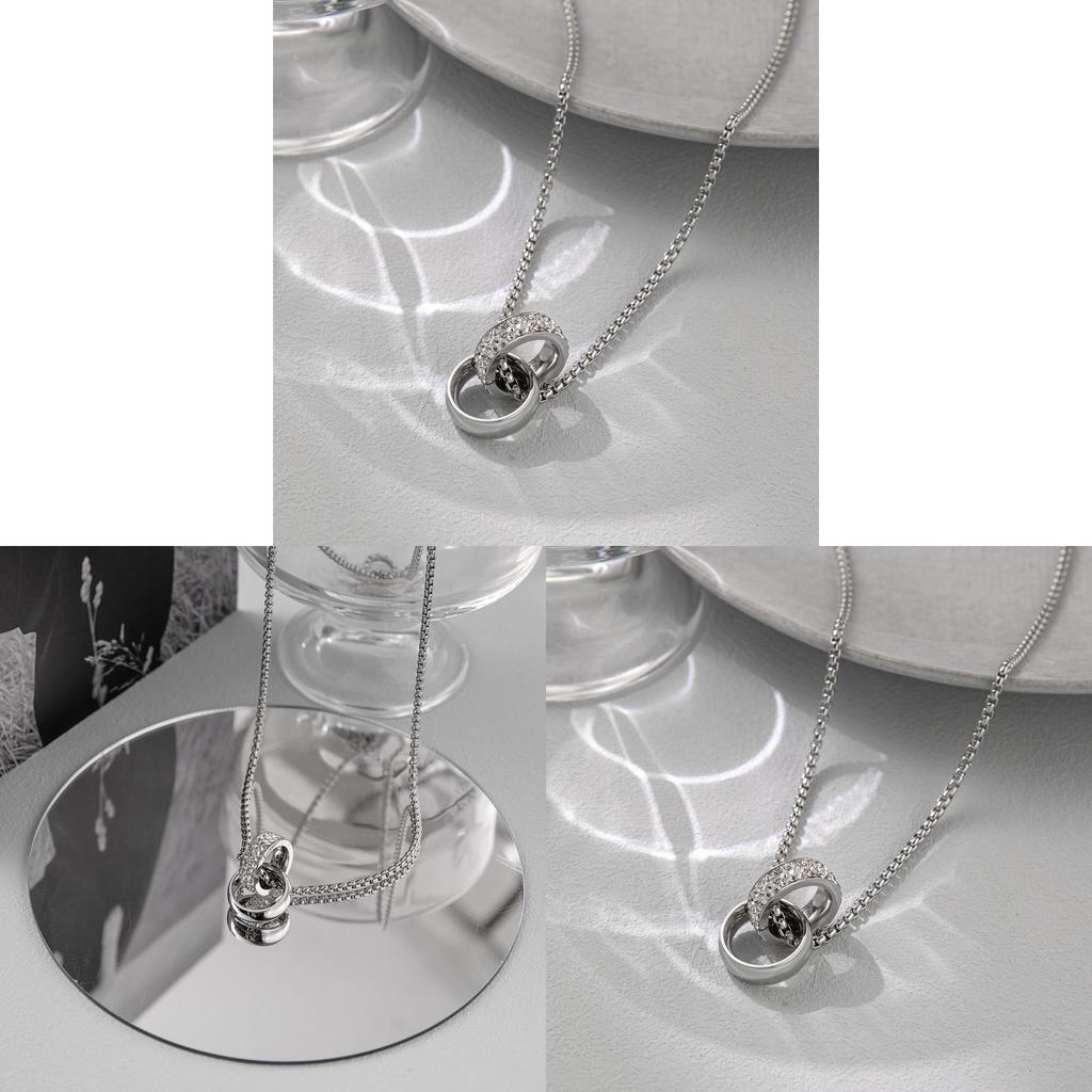Titanium Steel Geometric Pendant Necklace With Rhinestones For Couples And Adults