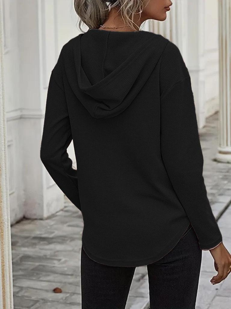 Elegant 2025 V-Neck Women's Hoodie - Soft Long Sleeve Drawstring Sweatshirt