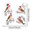 1Set Christmas Four Birds In Santa Hats and Red Berry Branches Window Sticker Self-adhesive Wall Stickers Door Glass Vinyl Decal