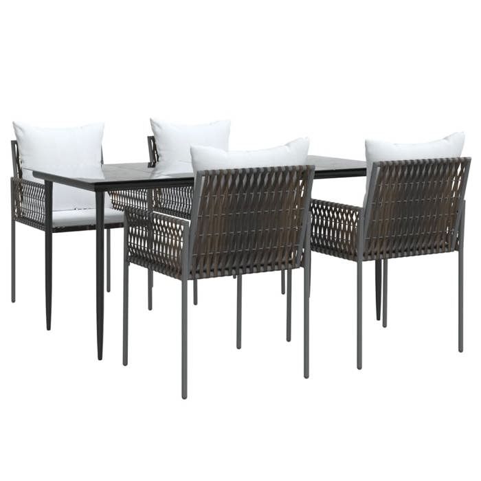 VidaXL Ensemble à manger de jardin 5 pcs coussins résine tressée acier, ensemble à manger, ensemble à manger d'extérieur, 3187057