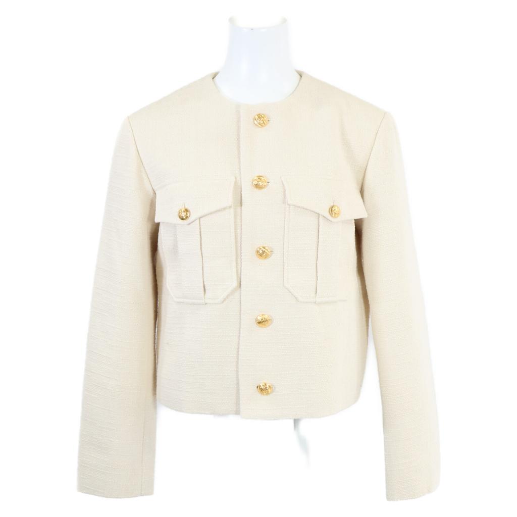 Celine Excellent Condition, Domestically Authorized 2V57M410T Cropped Officer Jacket 36 IvoryUsed