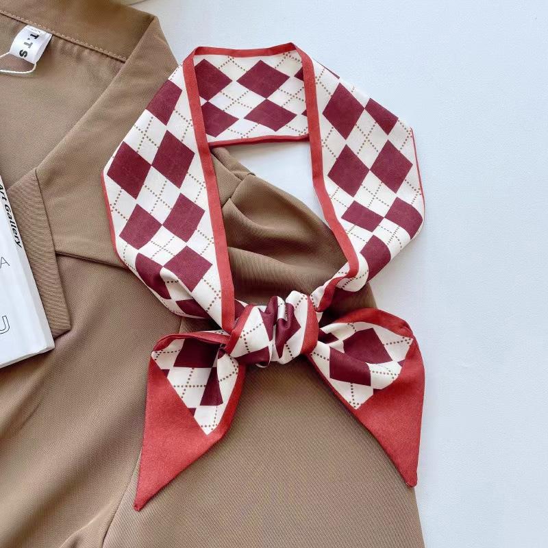 Luxury  Scarf Red Stripe Printing Women Scarf Bag Hair Skinny Silk Scarves Lady Foulard Neckerchief Headband