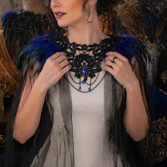 Gothic Shoulder Wrap Feather Cloak for Men Women Halloween Tulle Cape with Dance Performance Shawl Shrug Witch Cosplay Costume Party Festival Outfit