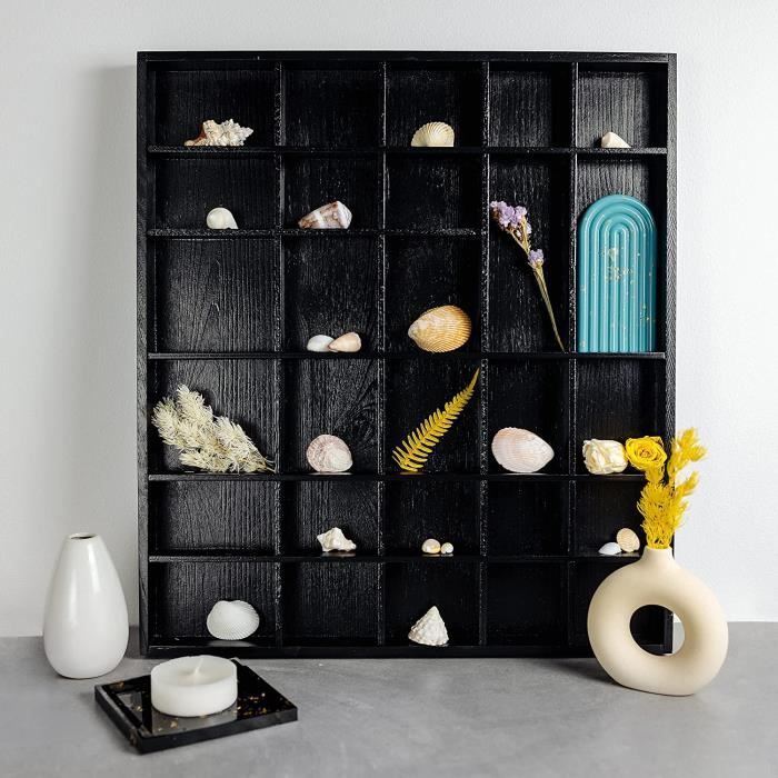 Organiseur tiroir - CREATIVE HOME - Vitrine Plateau Bois Noir - 28 Compartiments - 44,5 x 40 x 3 cm
