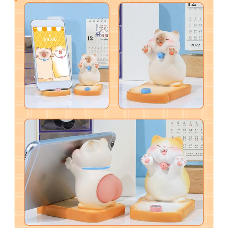 Cute Cat Cellphone Holder Resin Mini Portable Mobile Phone Stand Desk Ornament for Bedroom Office