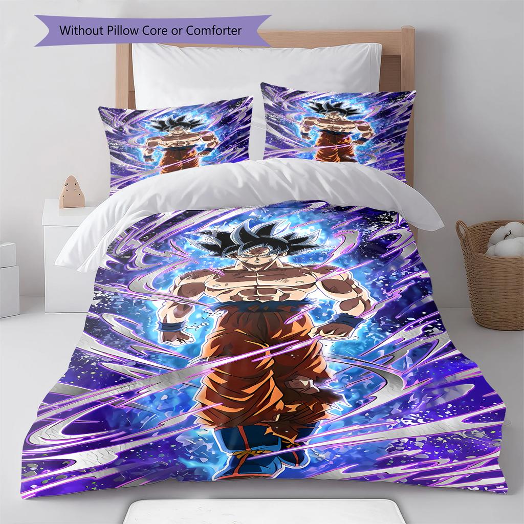 Povlečení se vzorem Son Goku, Sada přikrývky Potah na přikrývku Povlak na polštář Domácí dárek k narozeninám (1 * povlak na peřinu + 2 * povlak na polštář, bez jádra)