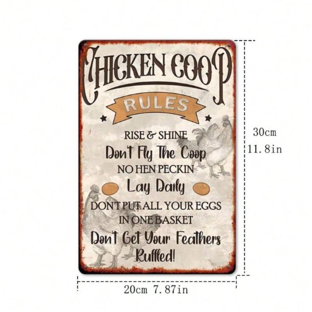 Vintage Metal Sign Farmhouse Decor Rustic Chicken Wall Art Retro Plaque