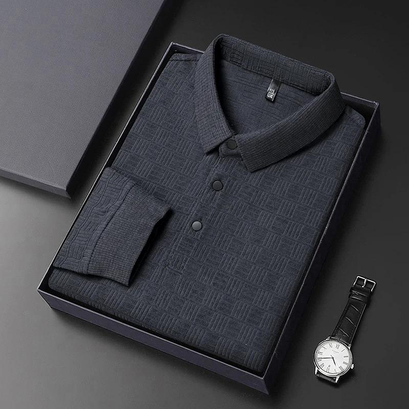 New Men'S Business Casual Long Sleeved Shirt Solid Color Polo Shirt Fashionable Breathable Comfortable Versatile Top