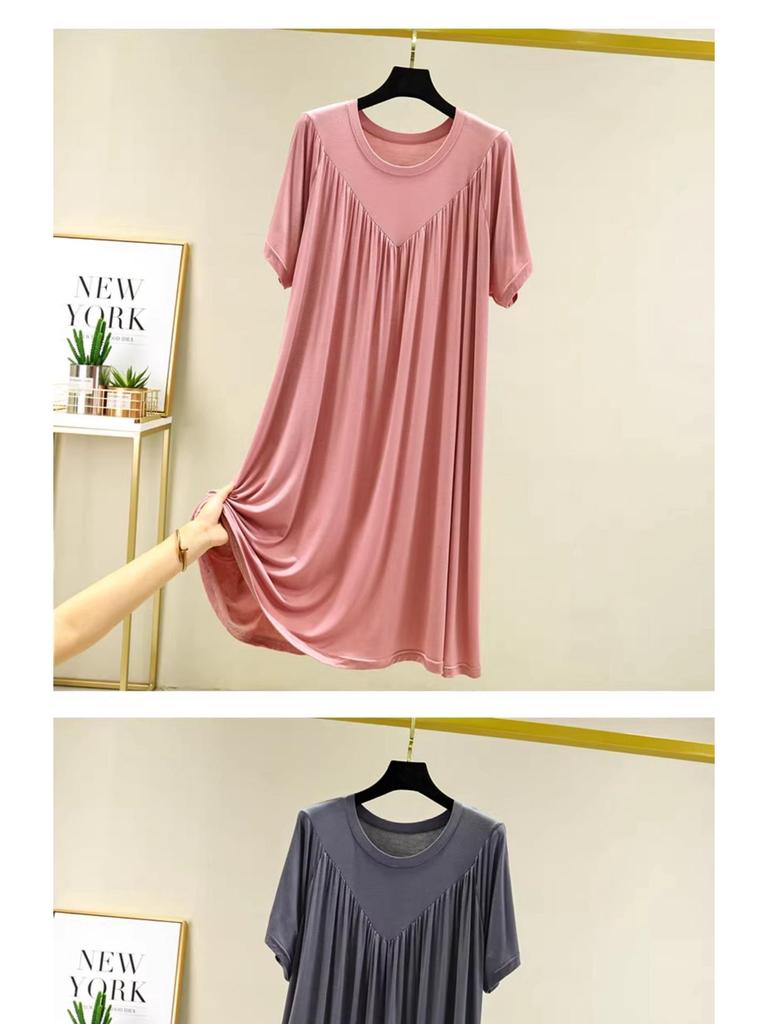 Women's Plus Size A-line Loose Modal Summer Dress with Pleated Hem