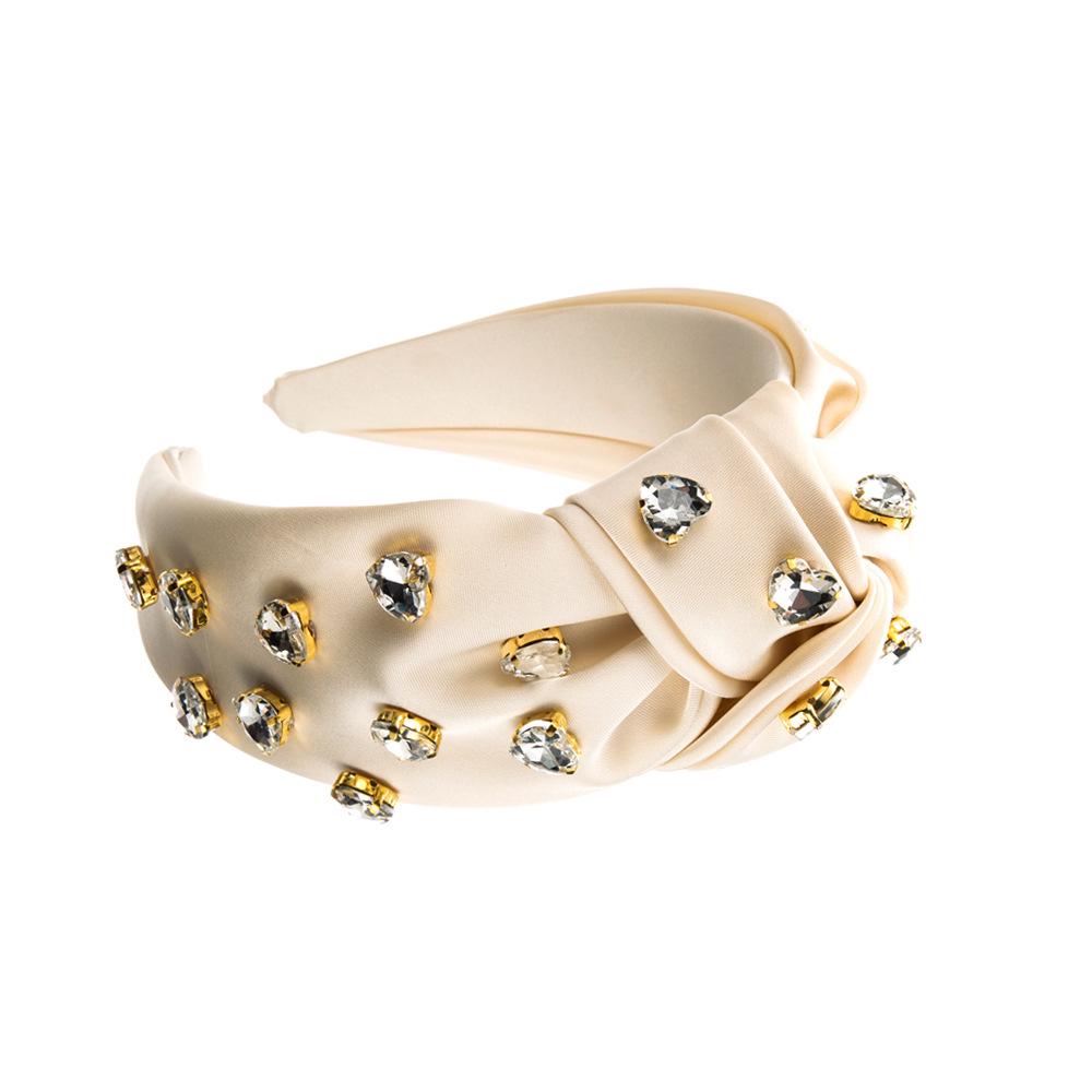 

Женская повязка на голову из ткани с барочным сердцем и стразами - Элегантный европейский и американский стиль белый