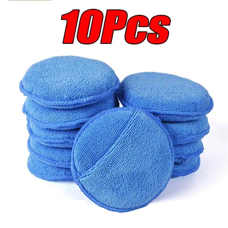 10Pcs Car Detailing Applicator Pads Microfiber Round Foam Sponges Soft Wax Polish Cleaning Tools