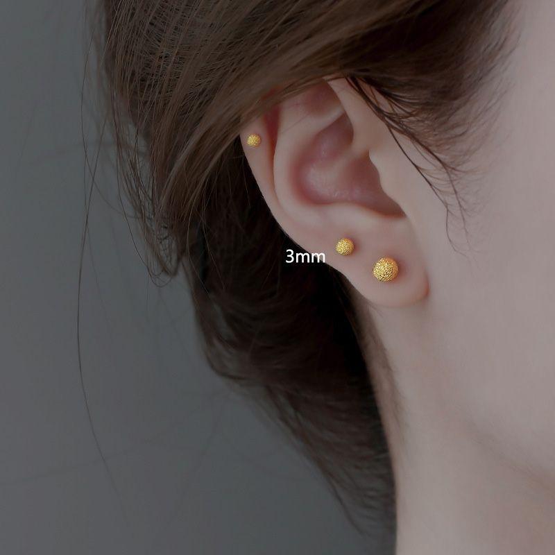 

S925 Sterling Silver Bean-Shaped Stud Earrings Women s Sliver Beads round Ball Gold Frosted Earrings Minimalist Ear Bone Stud Small Ear-Caring Fashion [3mm] Gold frosted pea earrings a pair
