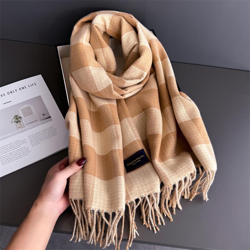 Luxury Plaid Scarf Winter Warm Cashmere Women Long Pashmina Foulard Female Scarves Lady Tassel Shawl Wraps  Design New