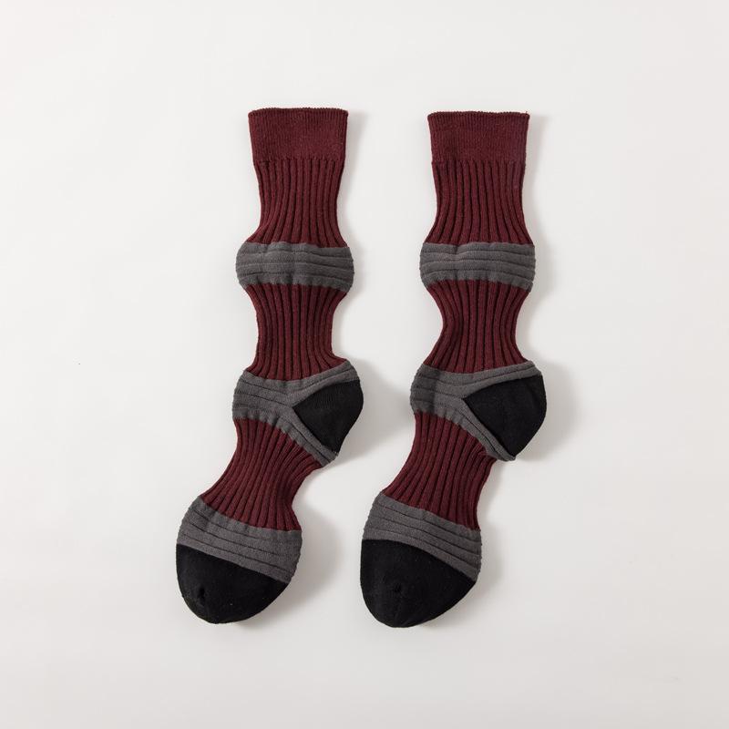 Lantern Socks Women S Simple In Wind Pig Large Intestine Medium Tube Women S Socks Contrast Color Striped Stacking Socks Student Women S Socks Long One size fits all бордовый