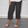 Women Pants Elastic Waist Mid-rise Wide-Leg Casual Pants with Pockets Solid Color