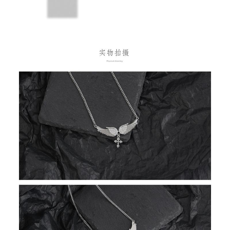 Fashion Angel Wing Inlaid Diamond Cross Clavicle Necklace Pendant For Men Women