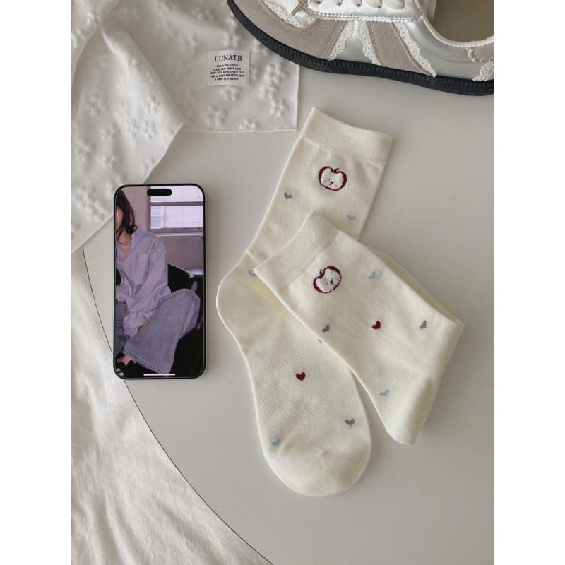 Female Autumn and Winter New Lovely All Match Cartoon Dog Pure Cotton Tube Socks