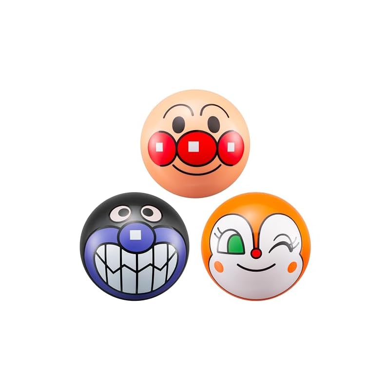 AGATSUMA Anpanman Mini Face Balls 3-Piece Set: Anpanman, Baikinman, Dokin-chan [2024]