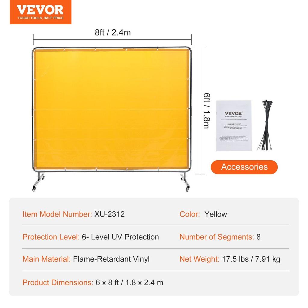 Welding Screen with Frame, 6' x 8' Welding Curtain Screen, Flame-Resistant Vinyl Welding Protection Screen on 4 Swivel Wheel (2 Lockable), Moveable &