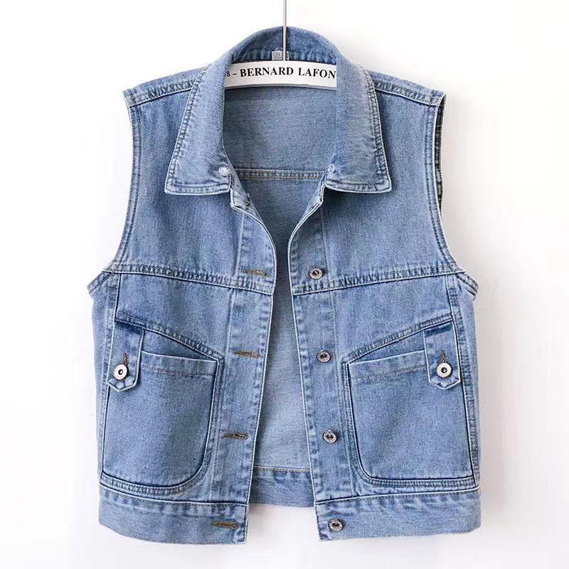 Damen Slim Denim Weste, Vielseitige Ärmellose Jacke mit Revers für Frühling/Herbst 2025
