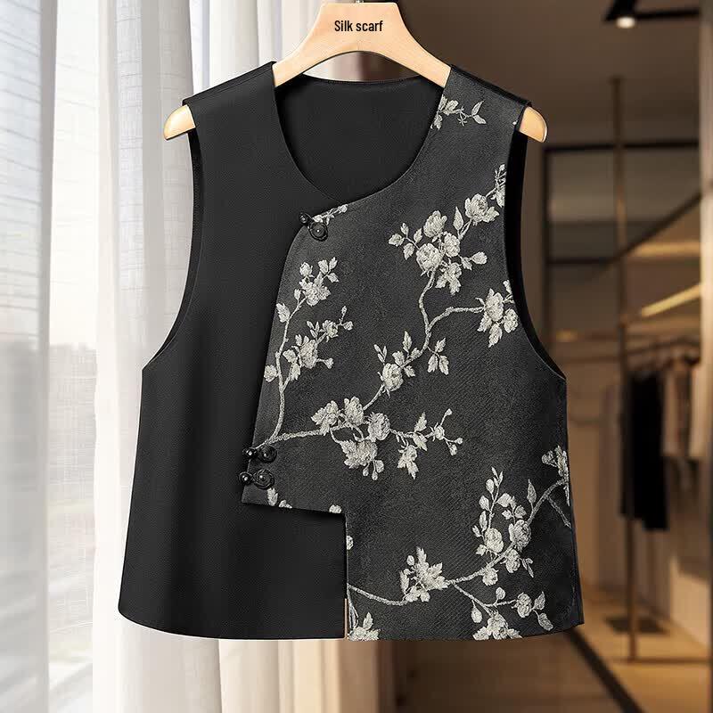 Women's Chinese Style Round Neck Embroidered Vest