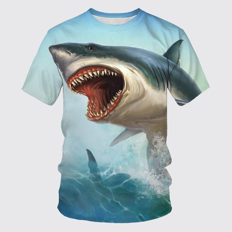

Summer Male Ocean Shark Pattern T-Shirt 3d Hd Printing Fashion Casual O Collar Short Sleeve Loose Fun Personality Plus Size Top