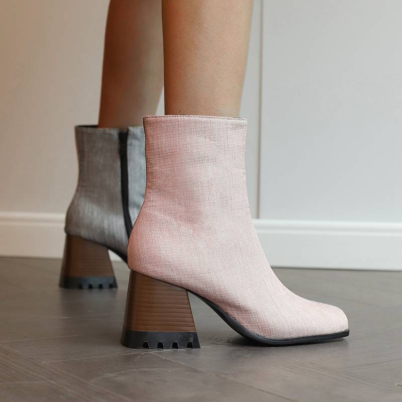 Krazing Pot Polyurethane Autumn Winter Shoes 47 Size 48 Chelsea Boots Gingham Prints Square Toe Plus Size Keep Warm Ankle Boots