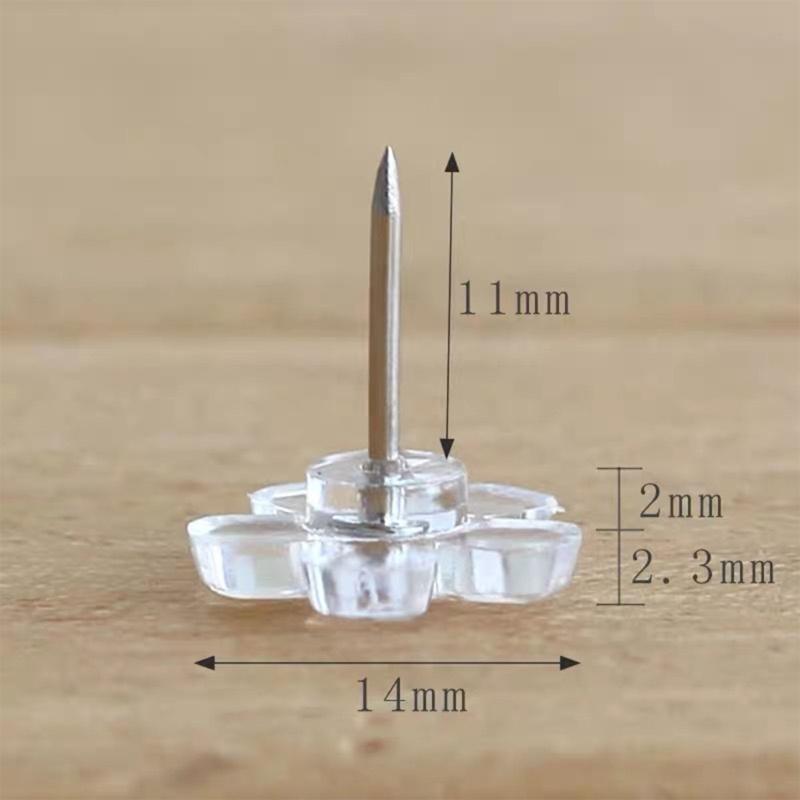 100Pcs Clear Flower Head Push Pins for Display Picture Note Memos Poster Cork Notice Board Pins Decorative Thumb Tacks