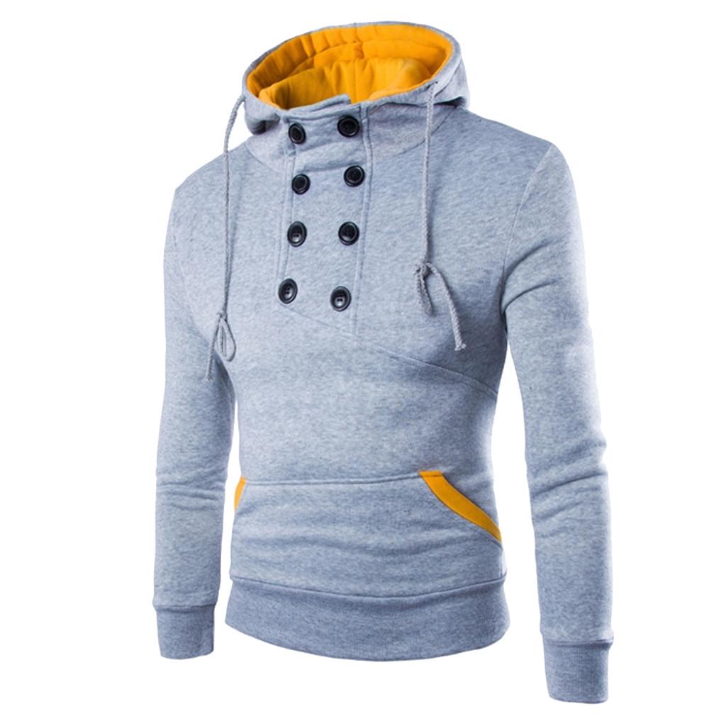 Men  Long Sleeve Patchwork Hoodie Hooded Sweatshirt Top Tee Outwear Blouse