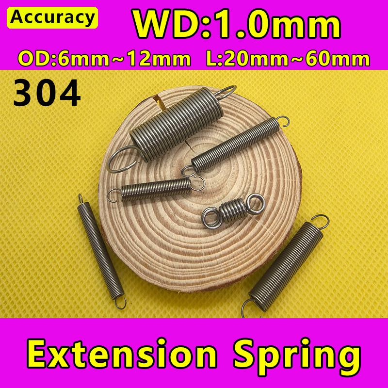 304 Stainless Steel Wire diameter 1.0*6-12mm Tension spring S Hook Round hook Coil Pullback Extension Tension metal Spring wire 1.0mm