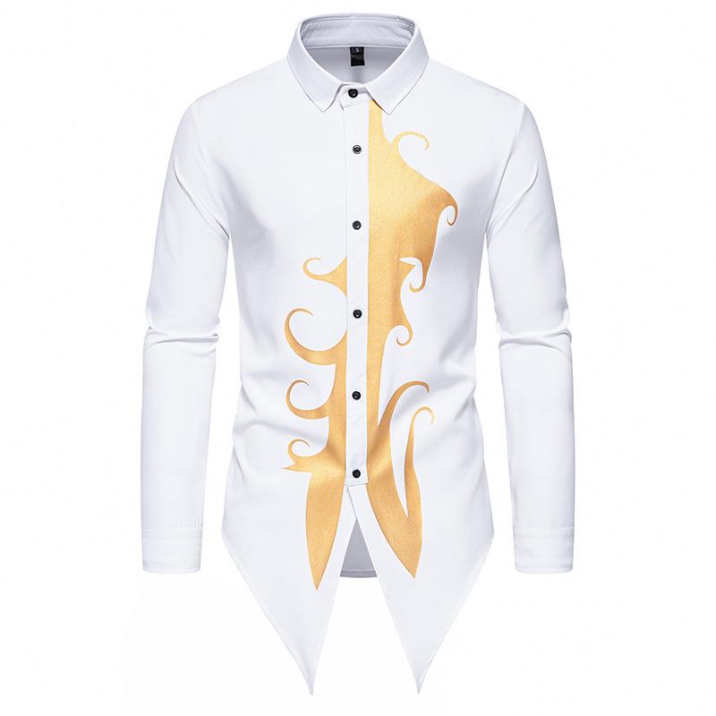 Autumn and Winter New Men's Flower Irregular Design Long-sleeved Shirt Stage Performance Clothes