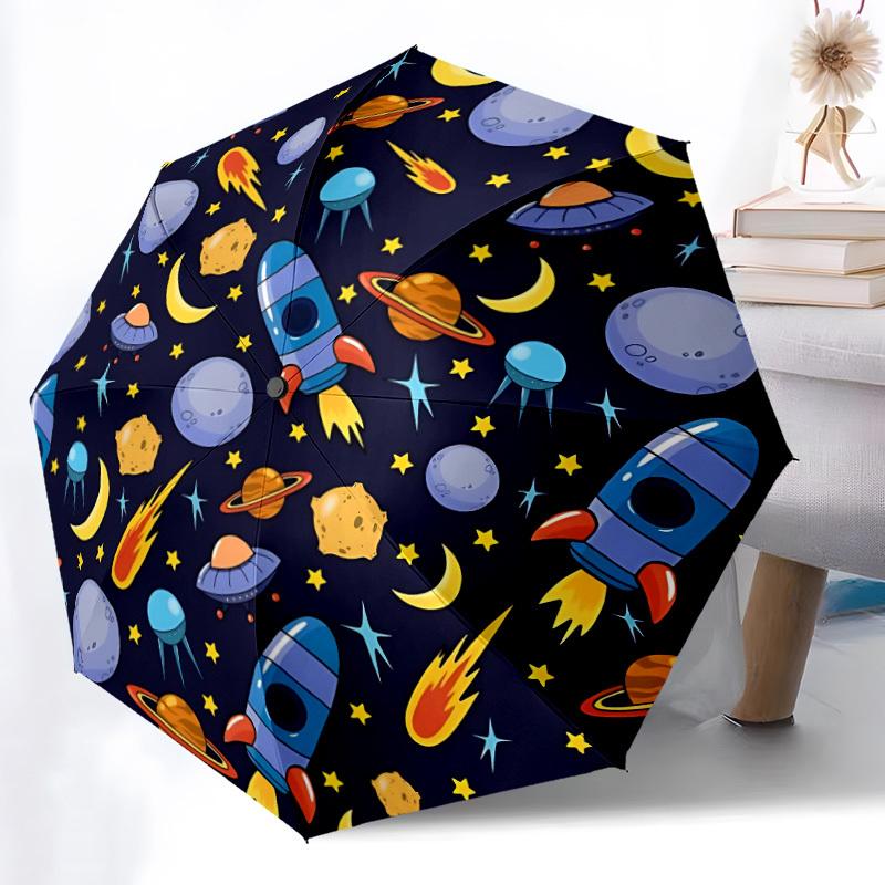 1pc Space Adventure Pattern Automatic Umbrella - 8-Rib Durable Frame, Portable Fashion Accessory & Holiday Gift yy251117130