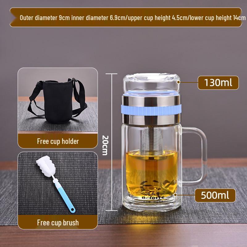 

Стеклянная кружка для чая с ситечком, термостойкая, большой емкости, с двойными стенками, теплоизолирующая и портативная, из боросиликатного стекла. 500-900ml