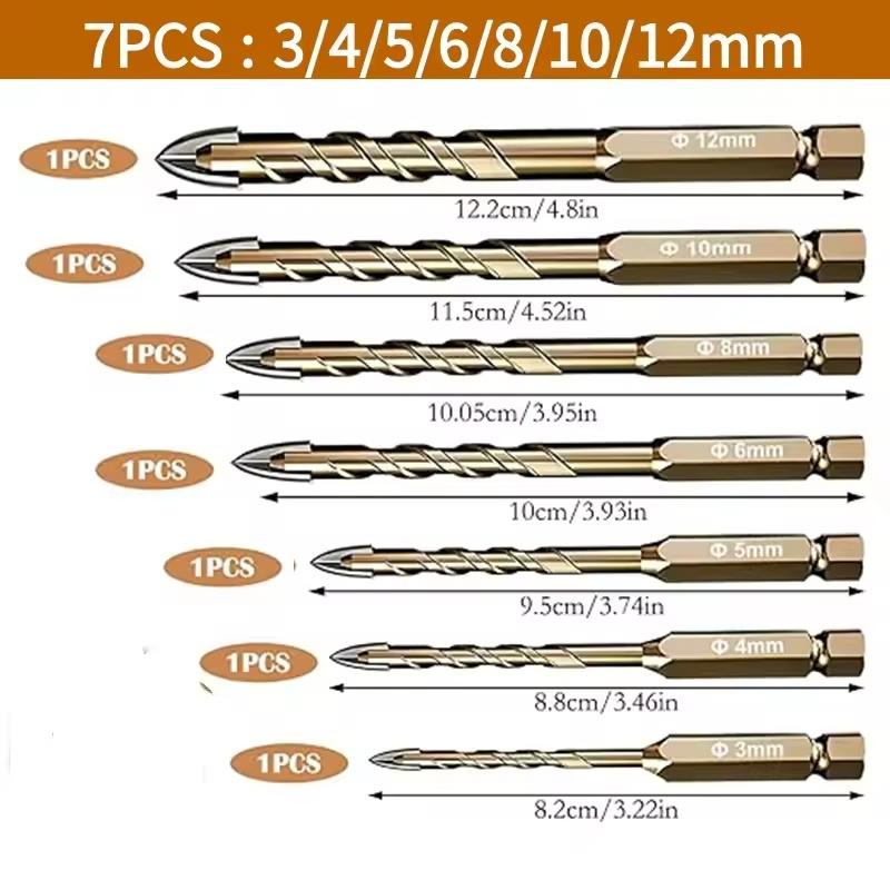 

Набор из 12 сверл по плитке с шестигранным хвостовиком, набор сверл по стеклу и камню, набор сверл по керамике и камню, набор инструментов для сверления плитки 3-12 мм 7pcs латунный