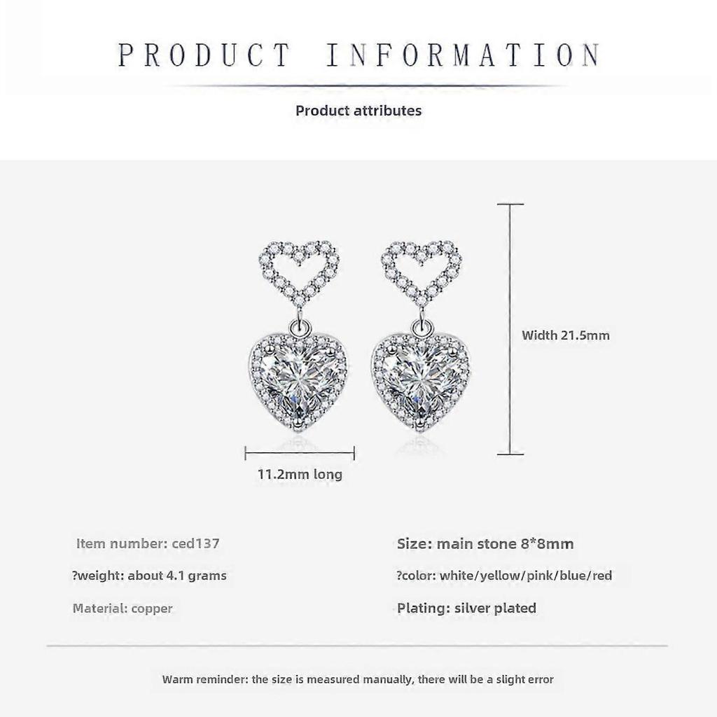 Diamond Earrings for Women High Carbon Diamond Simulation Yellow Diamond 8 * 8 Heart Earrings Jewelry for Her Birthday Christmas Gift