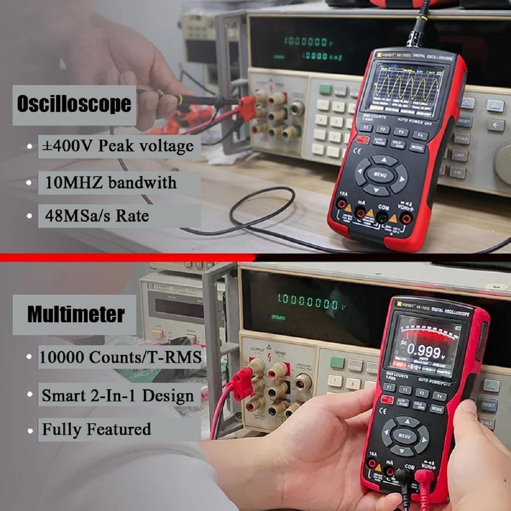 Handheld 10MHz High Professional 999 Count Digital Auto Test 2-in-1 Oscilloscope/Multimeter, Bandwidth, 48MSa/s Sampling, Oscilloscope, Multimeter,