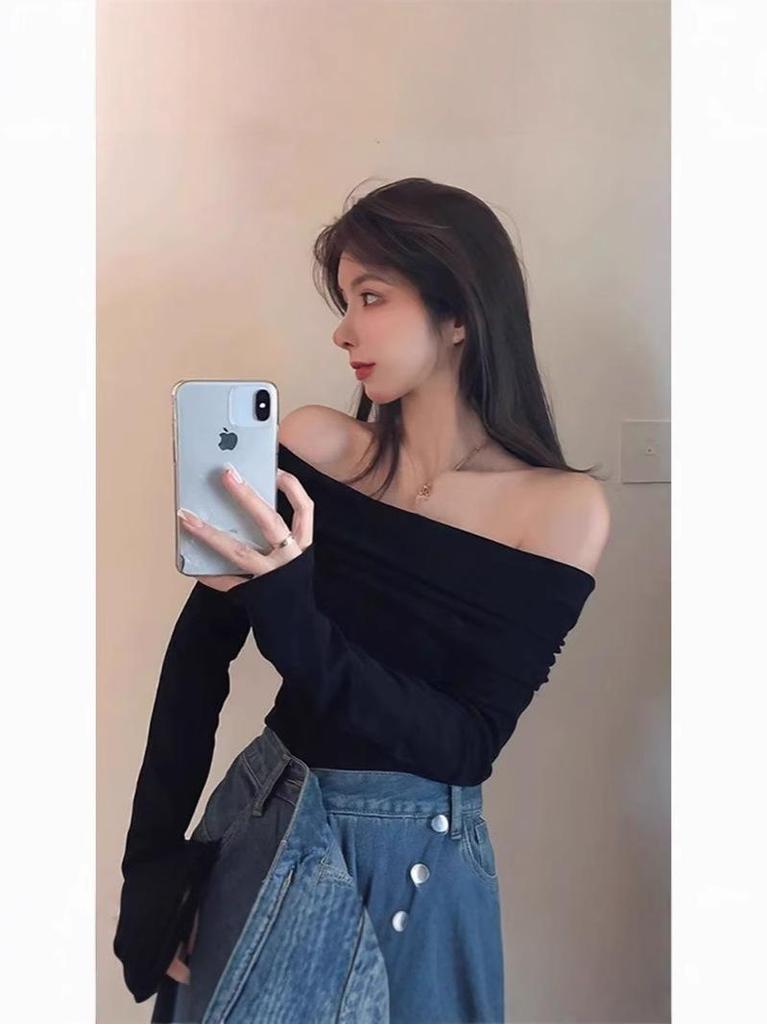 Early Autumn Off-Shoulder Slim-Fit Long-Sleeve T-Shirt for Women