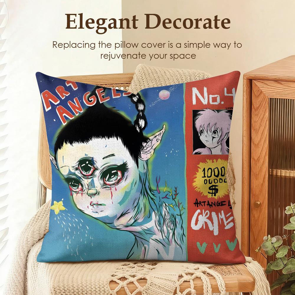 Popular Singer GGrimes Cushion Cover Natural Linen Organic Fabric DoubleSided Printing Sofa Home Decor Gift Pillow Case