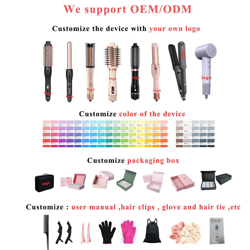 B2B Electric Curling Hair Comb 4 PTC Heating Strips Brushless Motor 1300W ODM Custom Logo Ceramic Handle 3-Temperature