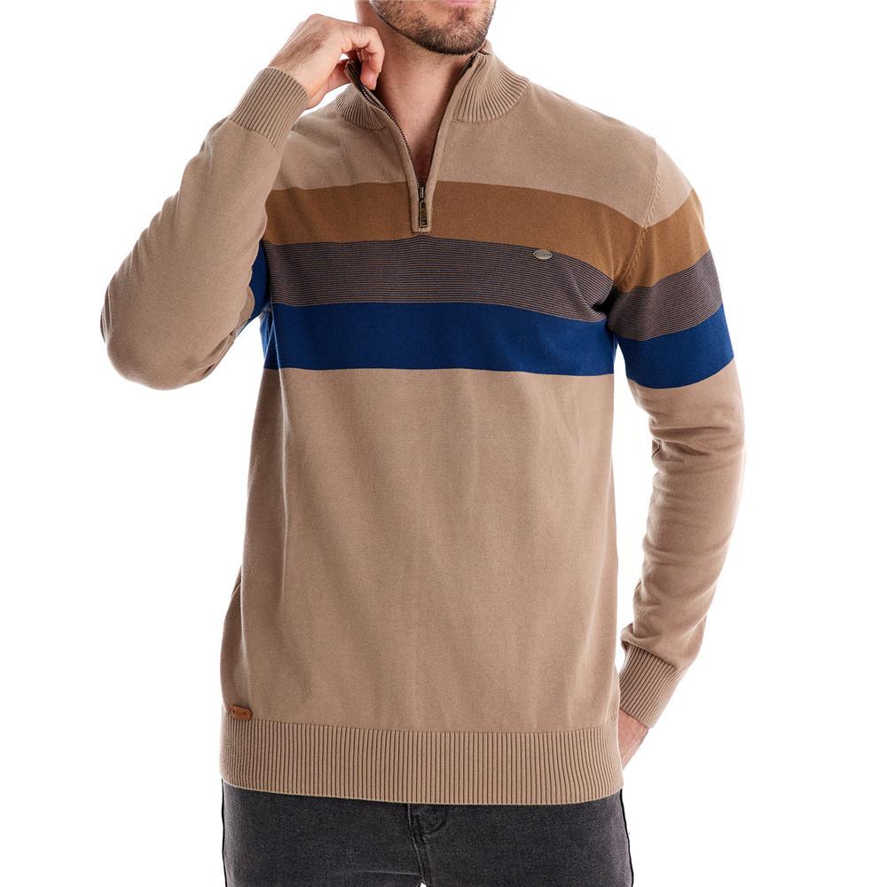Fashion Foreign Trade Autumn And Winter Men'S Clothing Half Zipper Men'S Sweater Pullover Striped Splicing Knitted Sweater